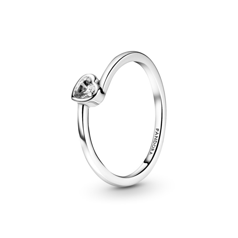 Anel Mulher Pandora Clear Tilted Heart Solitaire - 199267C02