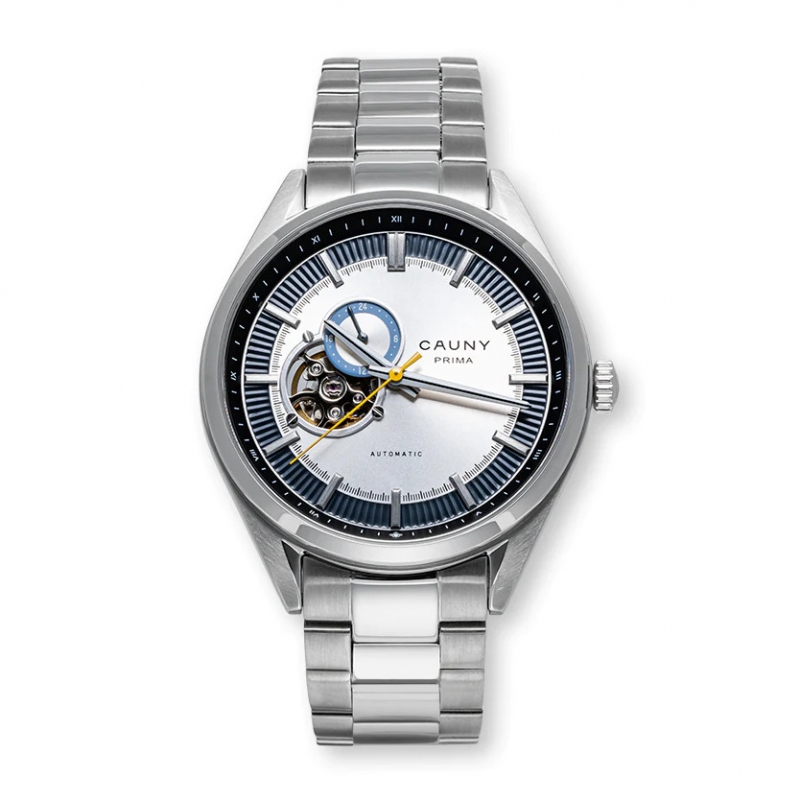 Relógio Homem Cauny Prima Open Heart Steel Silver & Blue - CPO005