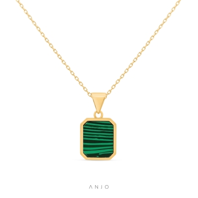 Colar de Prata Mulher ANJO Hexagonal Malaquite Verde Dourado - CL11870DEN