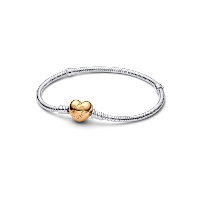 Pulseira Mulher Pandora Malha Snake Fecho Coração Dourado - 568707C00