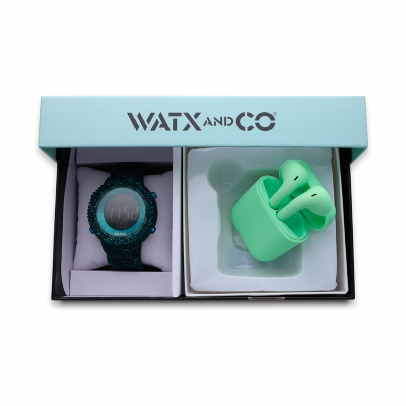 Pack Relógio Watx and Co Original Glitter Verde e Earbuds 43 mm - WAPACKEAR2_M